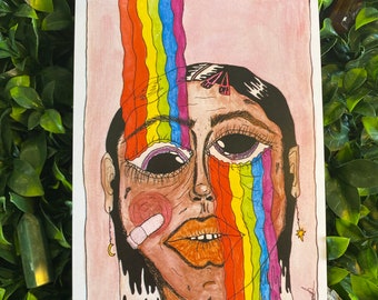 Acid Eyes Art Print – Trippy Rainbow Illustration (A4, A6 Postcard)