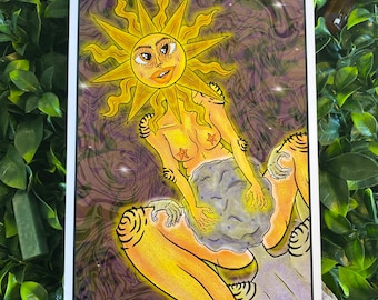 Taste the Universe - Erotic Art Print A4, A6 (Postcard), Digital Sun & Moon Kinky Painting, Sexual Sun and Moon Love, OuterSpace Wall Art