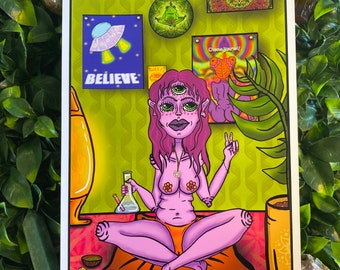 Wydruk artystyczny Space Cadet – Fioletowa kosmitka Stoner Girl