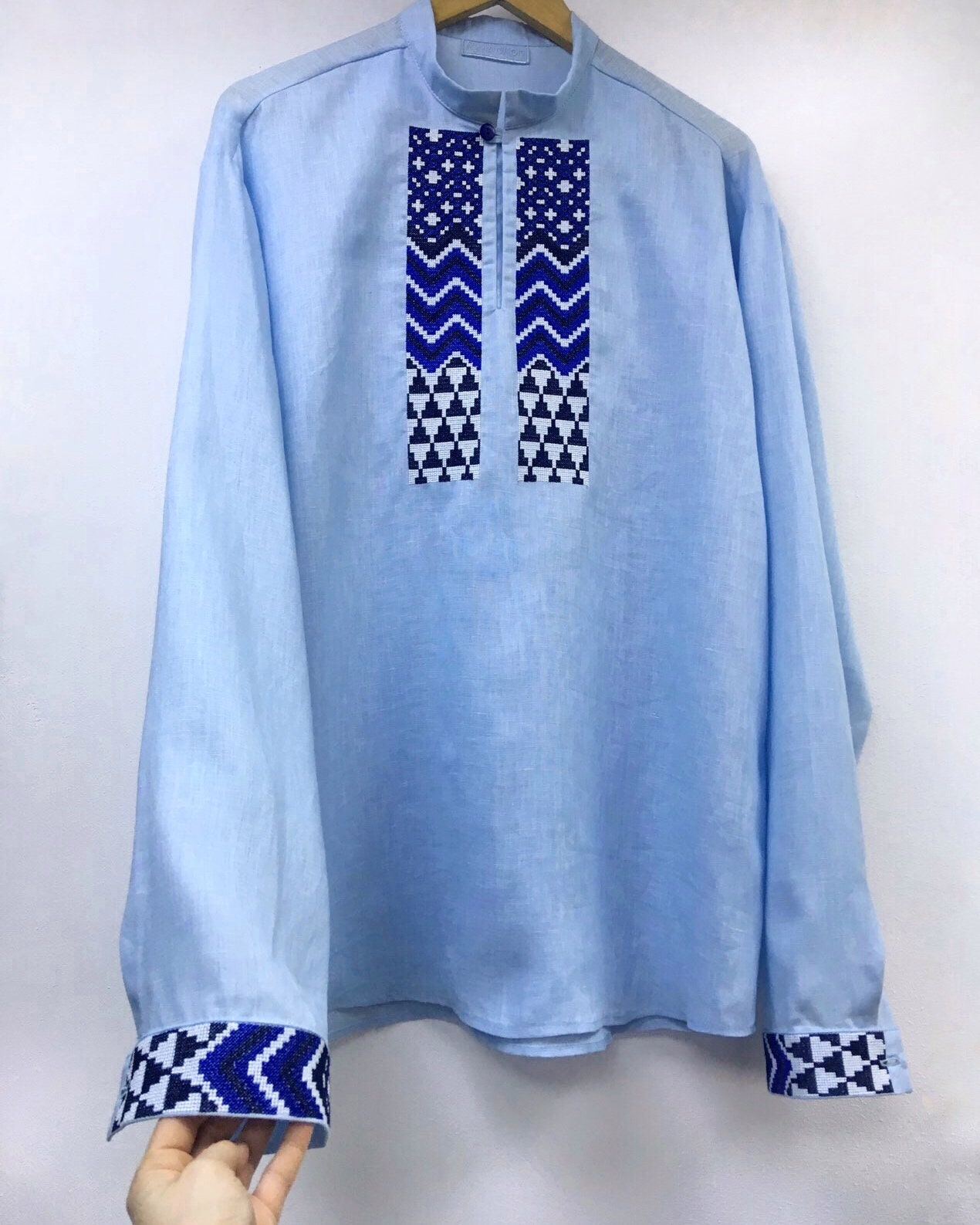 Blue Pastel Color Shirt for Men Embroidered Shirt Men's Etsy UK