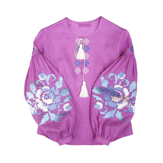 Blue Pastel Color Women/'s Embroidered Blouse Shirt Boho Style Bohemian Style Ethnic Vyshyvanka Blue Embroidery