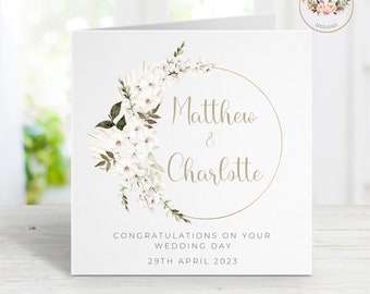 Personalised Wedding Card, Boho Floral Wreath, Anniversary Card, Engagement Card, Simple Wedding Card, Happy Couple Card, Wedding Day Card