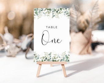 Eucalyptus Wedding Table Number, Name Sign Cards Gift Table Decorations, Greenery Foliage Classic Minimal Botanical, Amelia