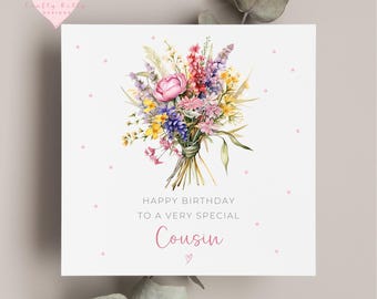 Happy Birthday To A Special Cousin Card, Flower Bouquet For Cousin, Floral Keepsake Card For Her, Wonderful Special Amazing Cousin, Card