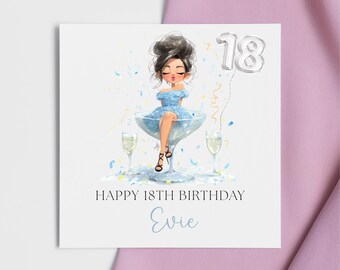 Personalised 18th Birthday Card – Blue Champagne Celebration