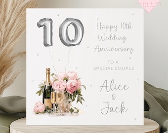 10th Wedding Anniversary Card - Personalised Anniversary Celebration - Card For Parents, Grandparents, Daughter, Son, Couple, Special Friend
