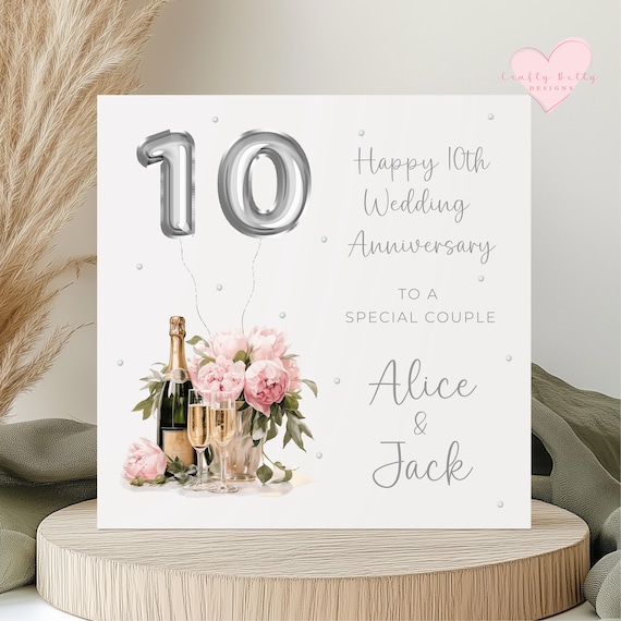 10th Wedding Anniversary Card - Personalised Anniversary