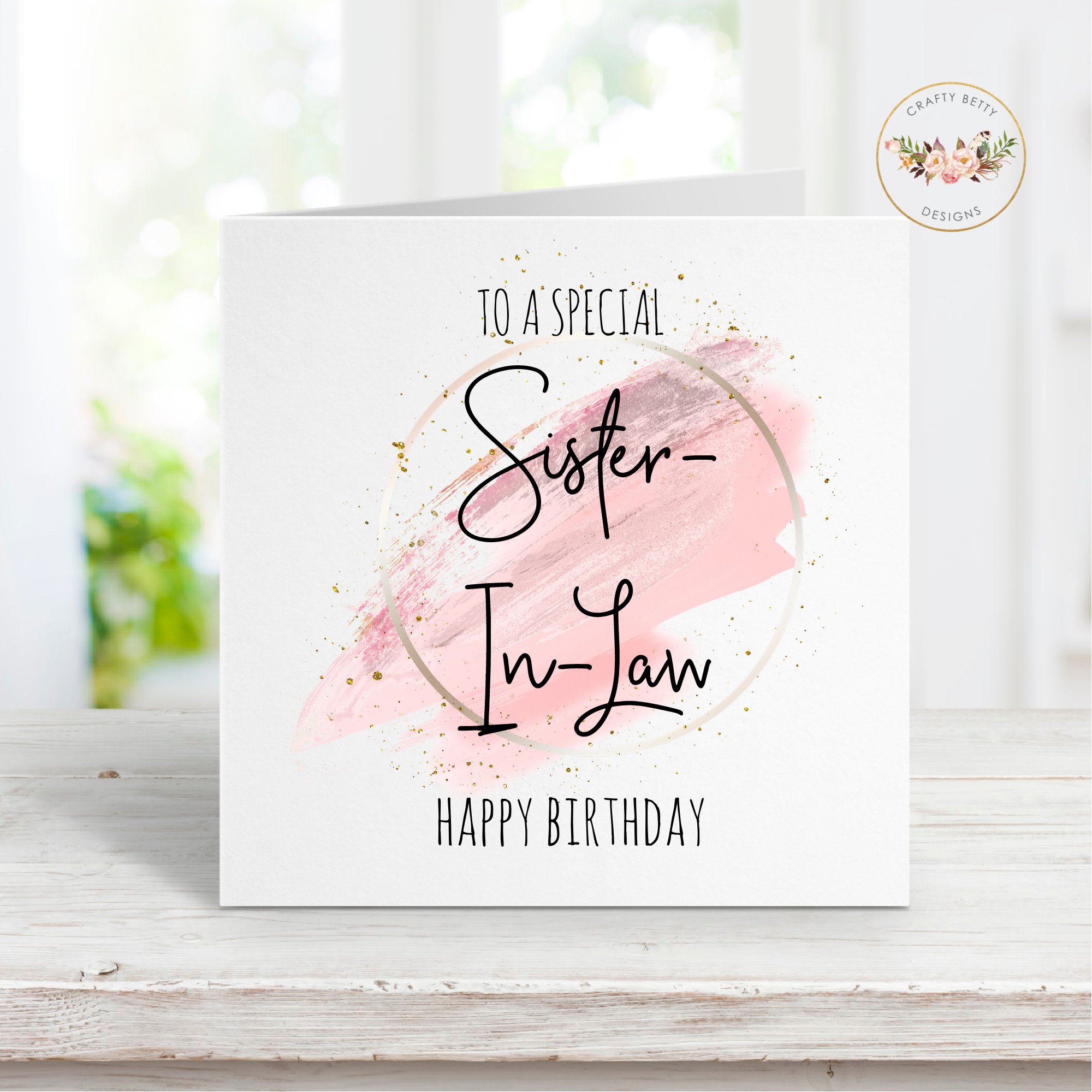Tarjeta De Cumpleaños Para Cuñada Huxters - Texto 'You're Pure Gold Sister In Law', Sobre Rosa, Papel 350 G/m²