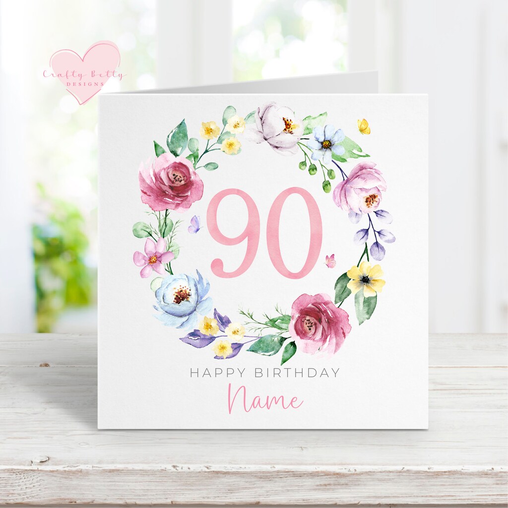 Sottobicchiere Lucido Con Scritta Happy 90th Birthday Auntie – Motivo Floreale, MDF 9x9 Cm