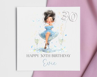 Personalised 30th Birthday Card – Blue Champagne Celebration