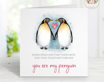 Personalised Anniversary Card, Penguin Anniversary Card, Husband Anniversary Card, Wife Card Anniversary, Happy Anniversary Card, Penguin