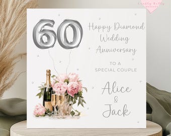 60th Wedding Anniversary Card - Personalised Diamond Celebration - Card For Parents, Grandparents, Daughter, Son, Couple, Special Friends