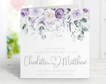 Personalised Daughter And Son in Law Wedding Card, Lilac Purple Mauve Floral, Daughter And Husband Wedding Day Card, Daughter's Wedding Day