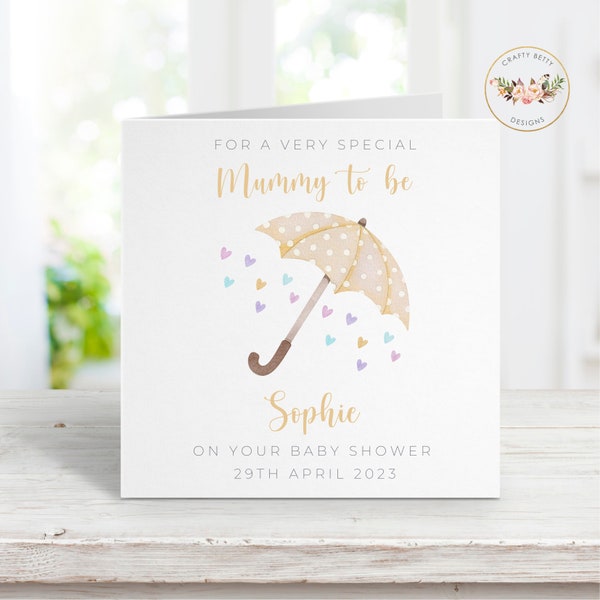 Personalised Baby Shower Card, Pregnancy Card, Yellow Baby Shower Card, Baby Shower Gift, Baby Shower Umbrella Card, Card For A Baby Shower