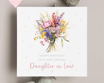 Happy Birthday To A Special Daughter In Law Card, Flower Bouquet For Daughter In Law, Floral Keepsake, Wonderful Special Daughter In Law
