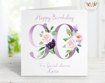 Happy 90th Birthday Card | Personalised Card | Personalised 90th Card | 90th Birthday | Personalised Birthday Card | Floral Birthday Card