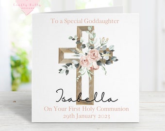 Personalised First Holy Communion Card, 1st Holy Communion Card, Granddaughter Goddaughter Daughter Niece, Religious Card For Communion