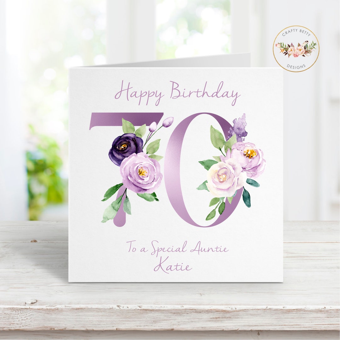 Lilac Floral 70th Birthday Card, Personalised Gift for Her or Him ...