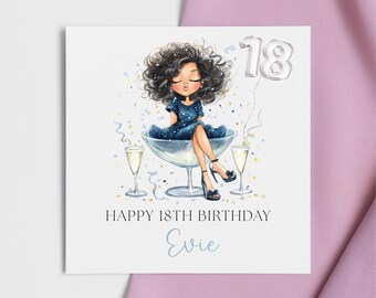 Personalised 18th Birthday Card – Blue Champagne Celebration