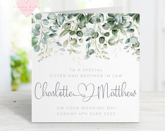 Personalised Sister And Brother In Law Wedding Card, Eucalyptus Greenery Floral, Sister And Husband Wedding, Sister's Wedding, Wedding