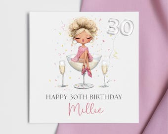 Personalised 30th Birthday Card – Pink Champagne Celebration