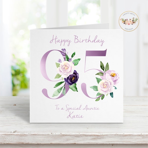 Happy 95th Birthday Card | Personalised Card | Personalised 95th Card | 95th Birthday | Personalised Birthday Card | Floral Birthday Card