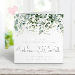 Personalised Son And Daughter in Law Wedding Card, Eucalyptus Floral, Son And Wife Wedding Day Card, Son's Wedding Day, Floral Wedding Card