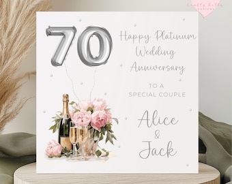 70th Wedding Anniversary Card - Personalised Platinum Celebration - Card For Parents, Grandparents, Daughter, Son, Couple, Special Friends