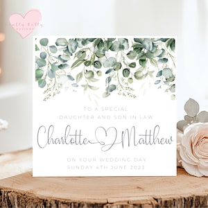 Personalised Daughter And Son in Law Wedding Card, Eucalyptus Greenery Floral, Daughter And Husband Wedding Day Card, Daughter's Wedding Day
