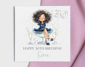 Personalised 30th Birthday Card – Blue Champagne Celebration