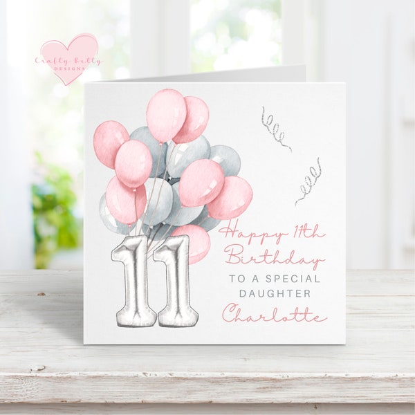 Happy 11th Birthday Card, Personalised Card, Personalised 11th Card, 11th Birthday, Personalised Birthday Card, Floral Birthday Card, Card