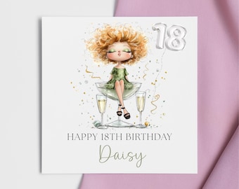 Personalised 18th Birthday Card – Green Champagne Celebration