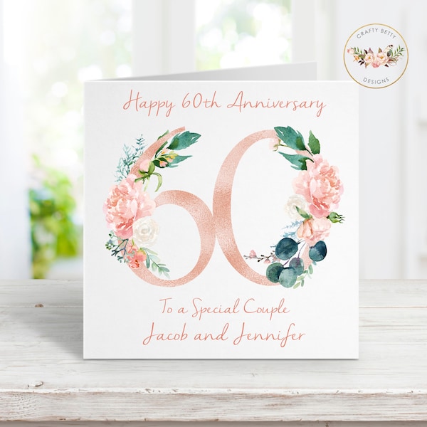 Personalised 60th Anniversary Card, Diamond Wedding Anniversary, Mum And Dad, Grandma And Grandad, To You Both On Your Anniversary
