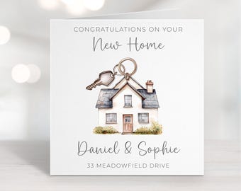 Personalised New Home Card – Custom Names & Address – Housewarming Congratulations Card – New Homeowner Gift – Illustrated House Keys