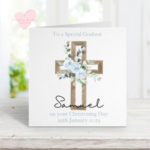 Personalised Christening Card, Christening Card, Floral Cross Christening Card, Boys Christening Card, Religious Christening Card, Baptism