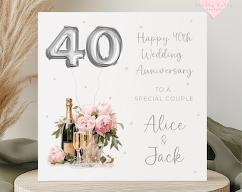 40th Wedding Anniversary Card - Personalised Ruby Celebration - Card For Parents, Grandparents, Daughter, Son, Couple, Special Friends