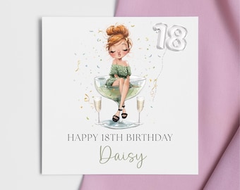 Personalised 18th Birthday Card – Green Champagne Celebration