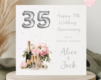 35th Wedding Anniversary Card - Personalised Coral Celebration - Card For Parents, Grandparents, Daughter, Son, Couple, Special Friends