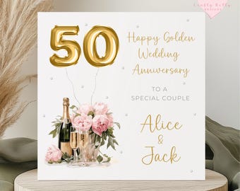 50th Wedding Anniversary Card - Personalised Golden Celebration - Card For Parents, Grandparents, Daughter, Son, Couple, Special Friends