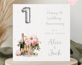 1st Wedding Anniversary Card - Personalised Anniversary Celebration - Card For Parents, Grandparents, Daughter, Son, Couple, Special Friend