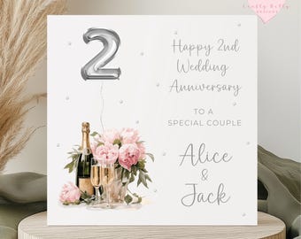 2nd Wedding Anniversary Card - Personalised Anniversary Celebration - Card For Parents, Grandparents, Daughter, Son, Couple, Special Friend