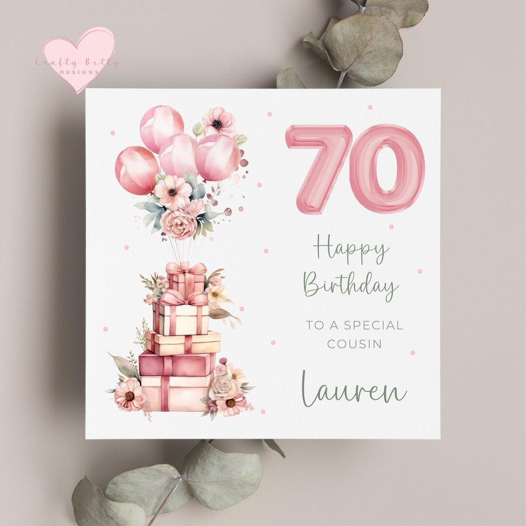 Personalised 70th Birthday Card for Her - Pink Gifts and Balloons for ...