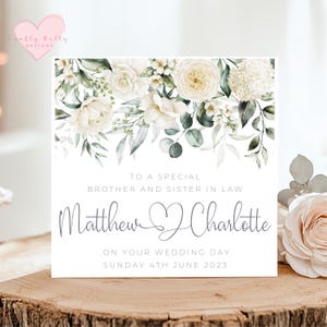 Personalised Brother and Sister in Law Wedding Card, Greenery White Floral,  Brother and Wife Wedding, Brother's Wedding, Floral Wedding Car
