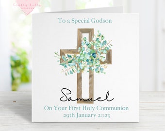 Personalised First Holy Communion Card, 1st Holy Communion Card, Grandson Godson Son Nephew, Religious Card For Communion