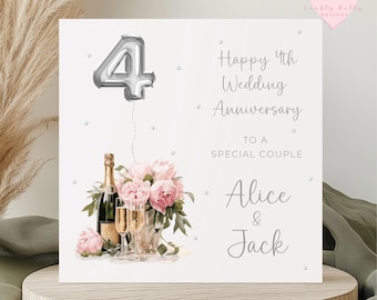 4th Wedding Anniversary Card - Personalised Anniversary Celebration - Card For Parents, Grandparents, Daughter, Son, Couple, Special Friend