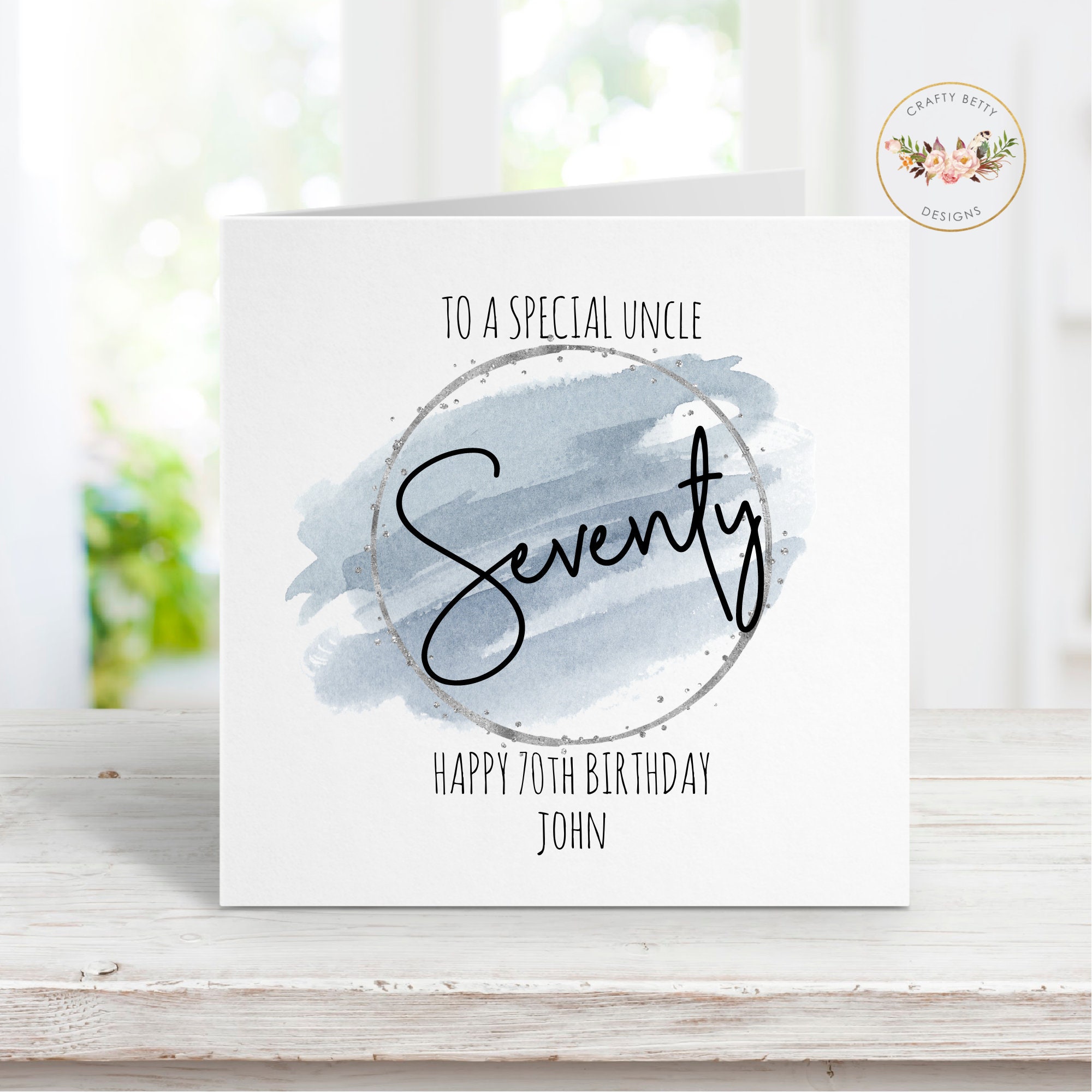 Personalised 70th Birthday Card: Simple Blue Design, Milestone Card for ...