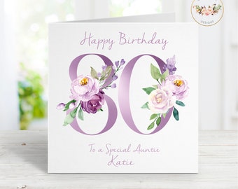 Happy 80th Birthday Card | Personalised Card | Personalised 80th Card | 80th Birthday | Personalised Birthday Card | Floral Birthday Card