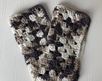 Set of 2 Cotton Dishcloths, Brown, Crocheted Granny Square
