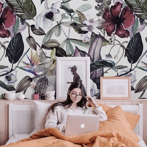 Colorful Magnolia Flowers Wallpaper | Self Adhesive Wallpaper, Removable Wallpaper, Temporary Wallpaper, Peel and Stick Wallpaper #256