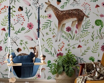 Schattig hert op weidebehang | Zelfklevend behang, verwijderbaar behang, tijdelijk behang, Peel and Stick-behang #836